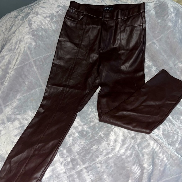 ZARA BROWN LEATHER PANTS - Picture 5 of 6